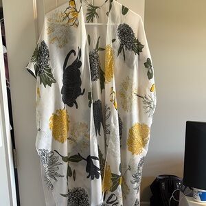 Floral Kimono with Yellow and Dark Gray Accents